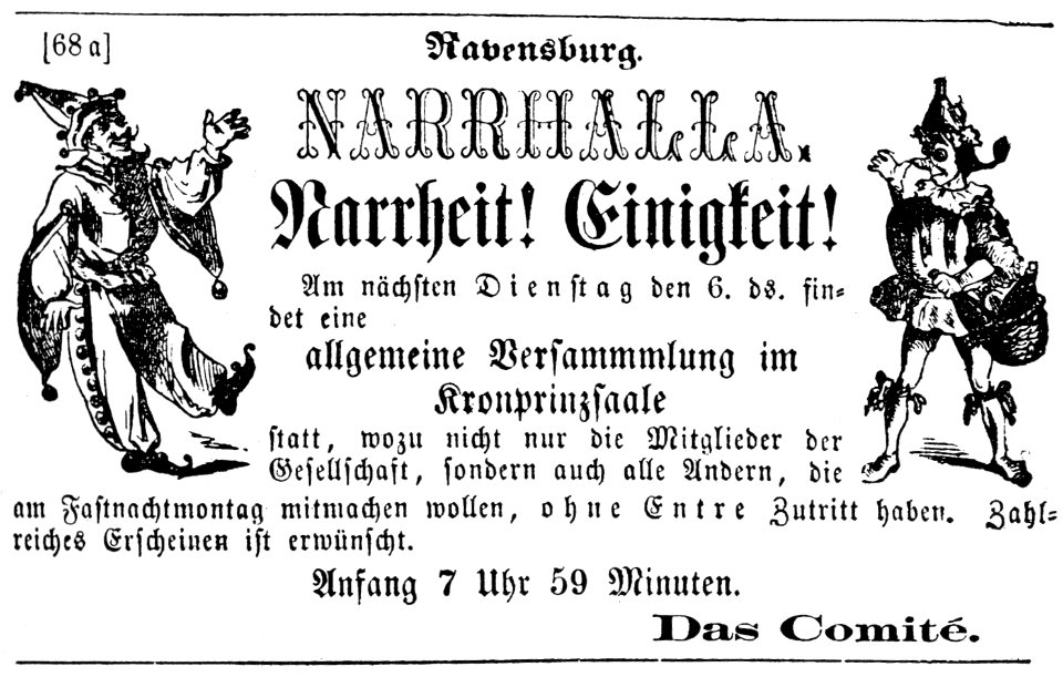 Ravensburg Fastnacht 1866 Narrhalla-Versammlung
