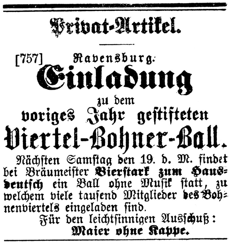Ravensburg Fastnacht 1870 Unterstädtlerball