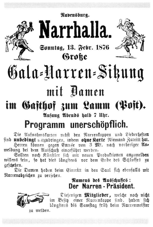Ravensburg Fastnacht 1876 Narrhalla Gala-Narren-Sitzung