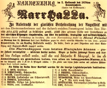 Ravensburg Fastnacht 1878 Narrhalla