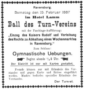 Ravensburg Fastnacht 1887 Ball des Turn-Vereins