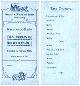 Ravensburg Fastnacht 1906 Fuhr- Kutscher- Hausknechtsball