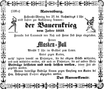 Ravensburg Fastnacht 1854 Der Bauernkrieg