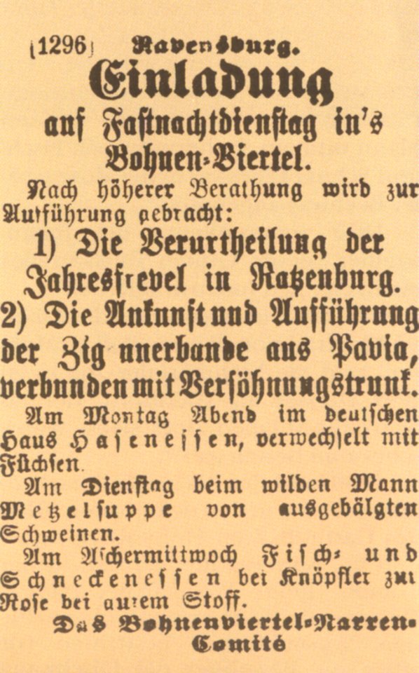 Ravensburg Fastnacht 1873 Unterstädtlerball