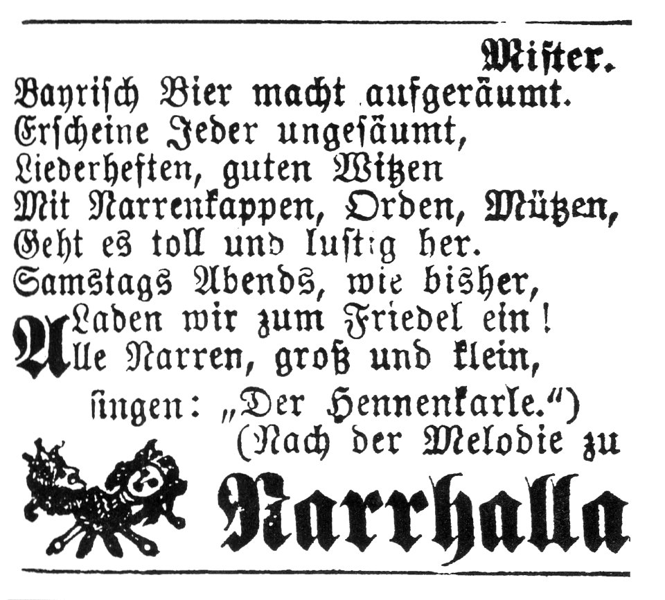 Ravensburg Fastnacht 1876 Narrhalla
