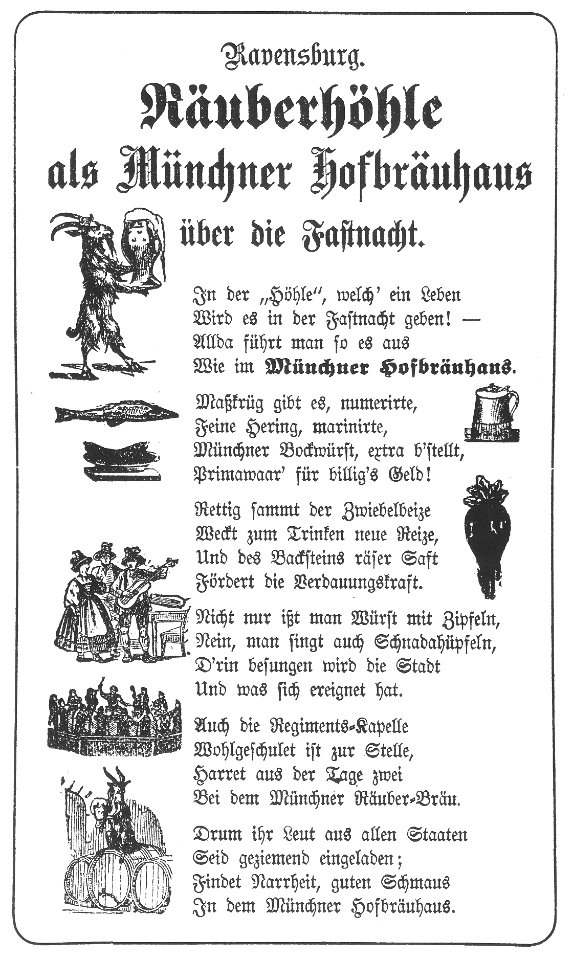 Ravensburg Fastnacht 1882 Räuberhöhle als Hofbräuhaus 01