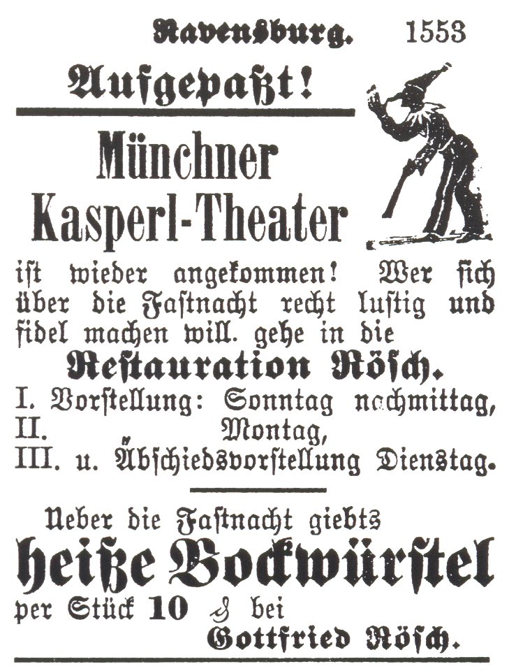 Ravensburg Fastnacht 1888 Kasperl-Theater