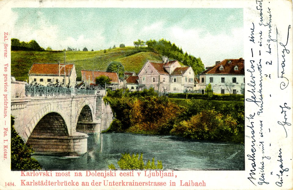 Razglednica karlovškega mostu v Ljubljani 1902