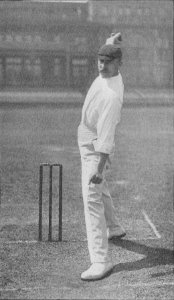 Ranji 1897 page 082 J. T. Hearne just before delivery