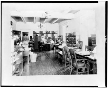 Reading room for the blind in the Library of Congress, where books and magazines in braille or moon type are always on hand. Several employees of this division are blind LCCN91726122