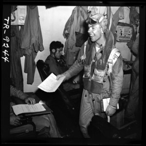 Ready room aboard the USS Lexington (CV-16) - NARA - 520908