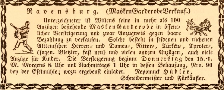 Ravensburg Fastnacht 1844 Werbung