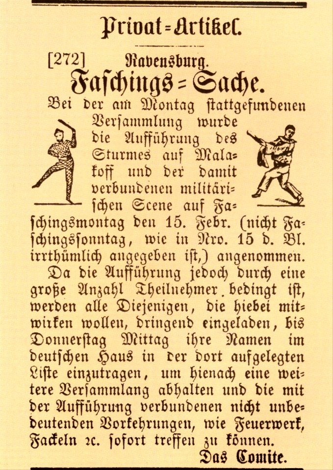 Ravensburg Fastnacht 1858 Faschings-Sache