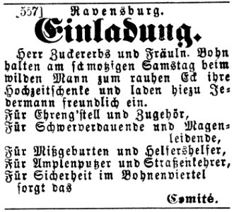 Ravensburg Fastnacht 1869 Unterstädtlerball