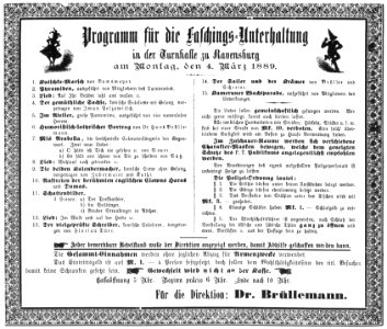 Ravensburg Fastnacht 1889 Faschings-Unterhaltung Turnhalle