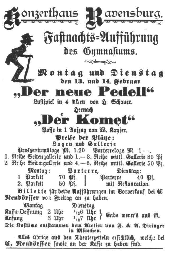 Ravensburg Fastnacht 1899 Lustspiel Gymnasium