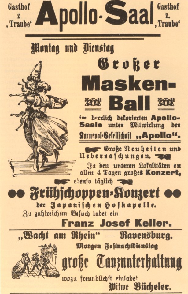 Ravensburg Fastnacht 1905 Maskenball Apollo-Saal