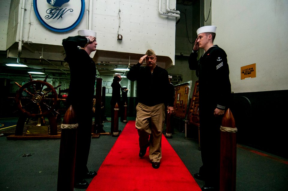 Rear Adm. John King visits USS George Washington 140317-N-IV489-038