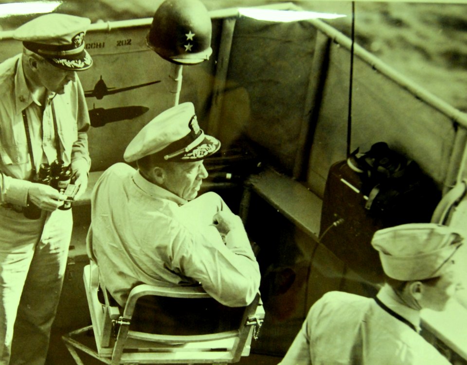 Rear Admiral Alan G. Kirk directs landing operations on Sicily with aide of staff (22601504832)
