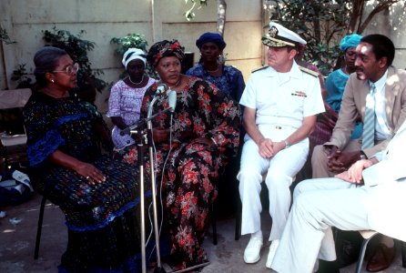 Rear Admiral Clinton W. Taylor, commander South Atlantic Force, visits with the women of the Senegalese Women's Association. DN-ST-85-08487