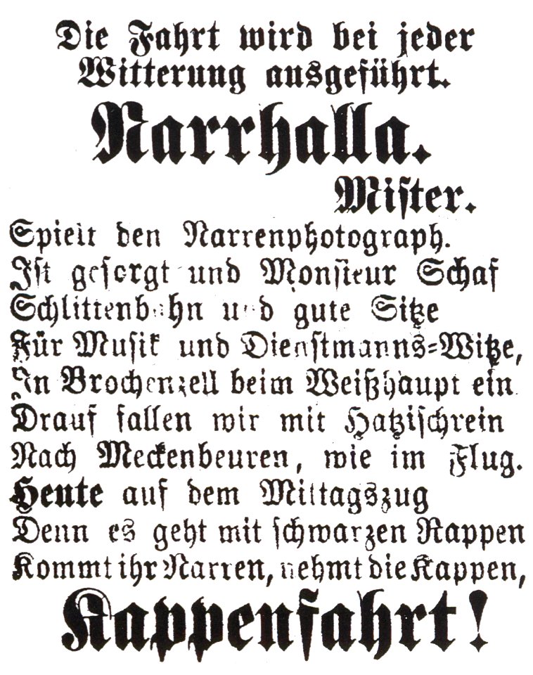 Ravensburg Fastnacht 1876 Narrhalla Kappenfahrt
