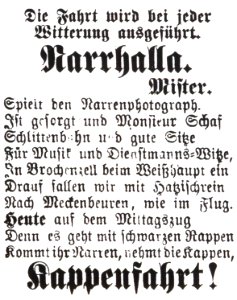 Ravensburg Fastnacht 1876 Narrhalla Kappenfahrt