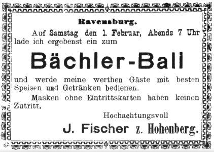 Ravensburg Fastnacht 1890 Bächler-Ball