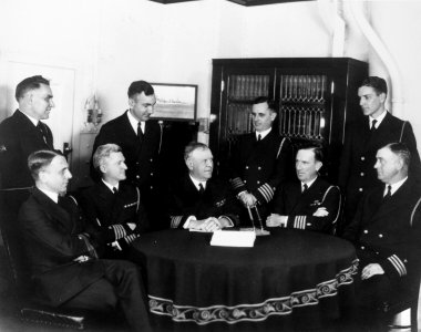 Rear Admiral Thomas J. Senn with members of his staff aboard USS Omaha (CL-4), in the late 1920s (NH 93281)