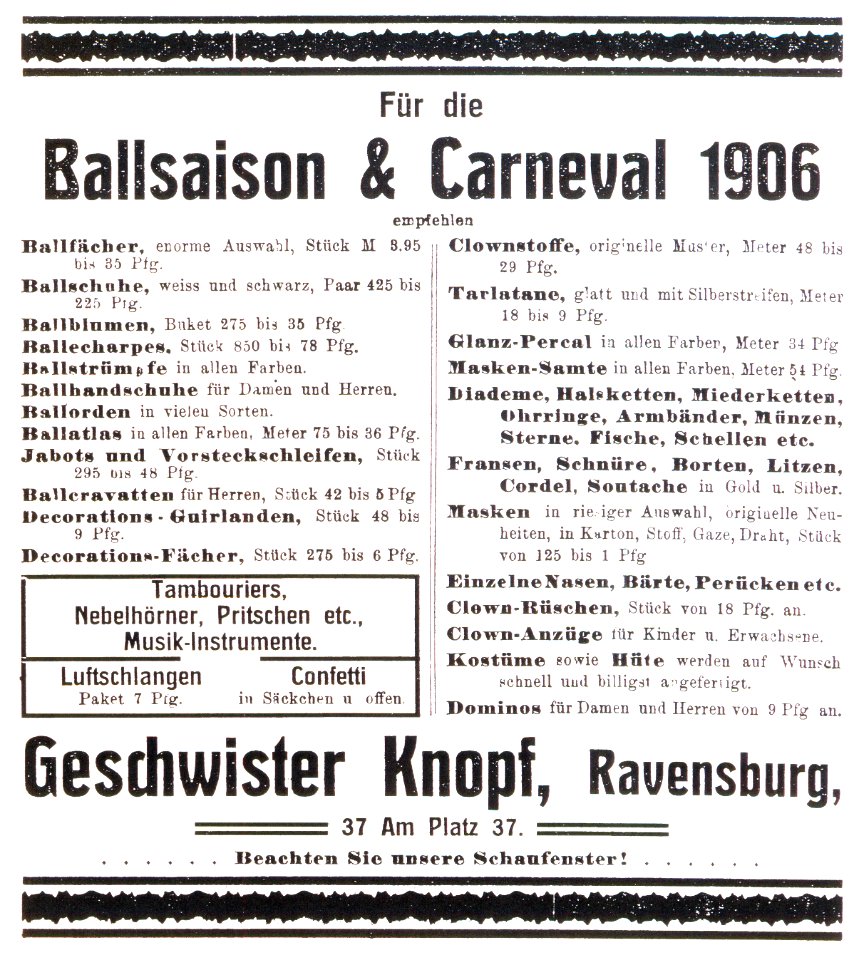 Ravensburg Fastnacht 1906 Kaufhaus Knopf