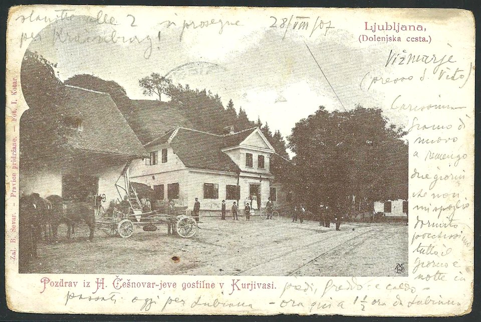 Razglednica Dolenjske ceste v Ljubljani 1908