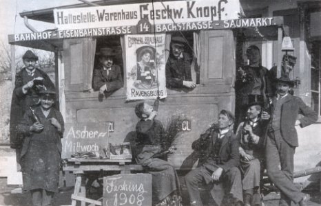 Ravensburg Fastnacht 1908 Straßenbahnhaltestelle
