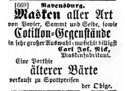 Ravensburg Maskenfabrik Nick 1872