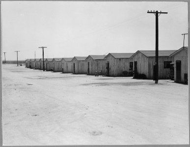 Rear Shafter, Kern County, California. Company housing for potato and cotton pickers on U.S. Highway . . . - NARA - 521714