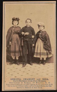 Rebecca, Charley, and Rosa, slave children from New Orleans - photographed by Kimball, 477 Broadway, N.Y. LCCN2015650830