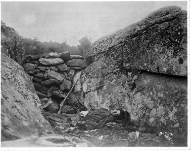 Rebel sharpshooter, Gettysburg. July 5, 1863. (On Nov. 19, same year, the photographer again visited this spot and... - NARA - 530476 photo