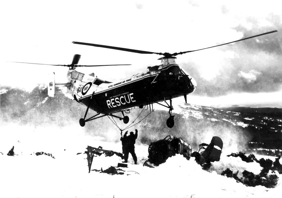 RCAF H-21 picking up wrecked OS2U 1964