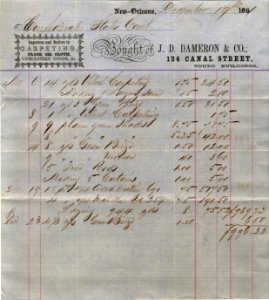 Receipt for Confederate States Court Upholstery, 121861