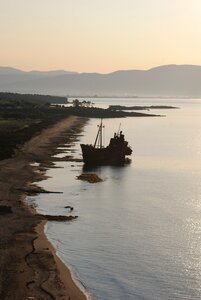 Ship sea coastline photo