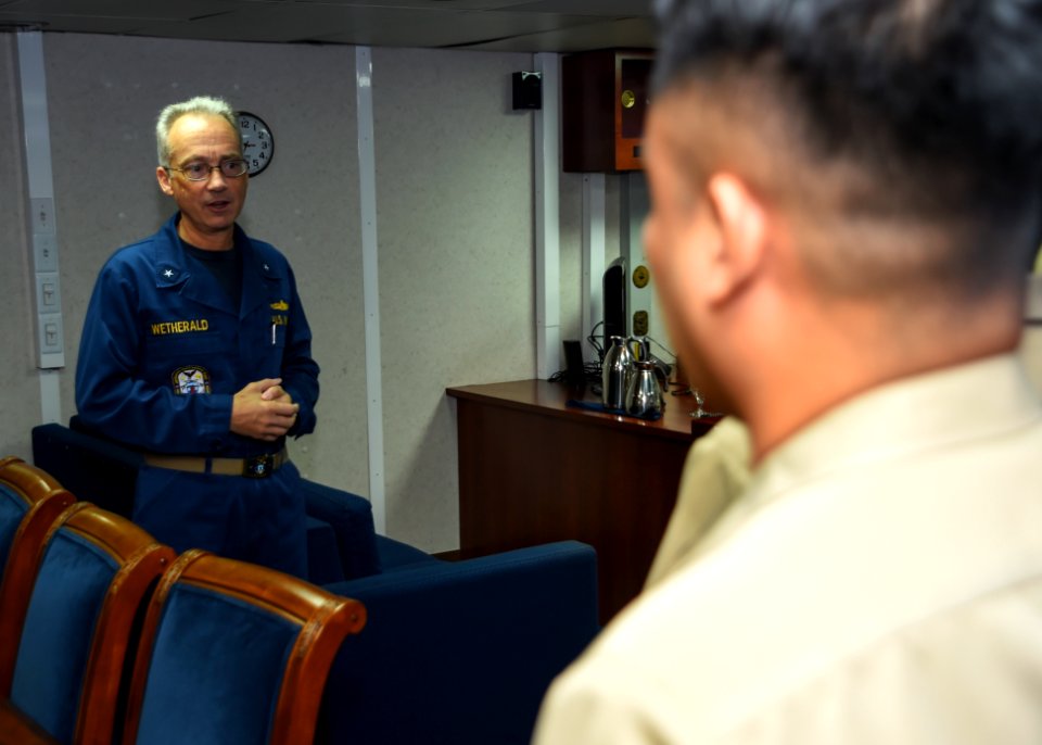 Rear Adm. Hugh Wetherald meets with Philippine navy officers during PHIBLEX 15 141002-N-NZ935-008