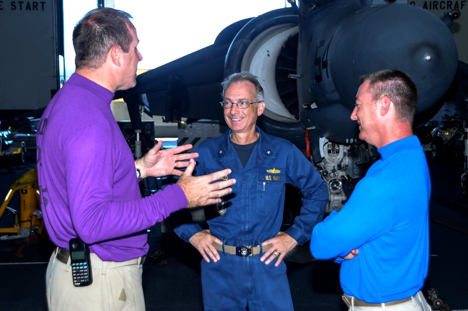 Rear Adm. Hugh Wetherald tours USS Peleliu 140926-N-NZ935-058