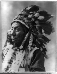 Red Cloud, Chief, head and shoulders portrait, facing left, wearing headdress LCCN2006682634