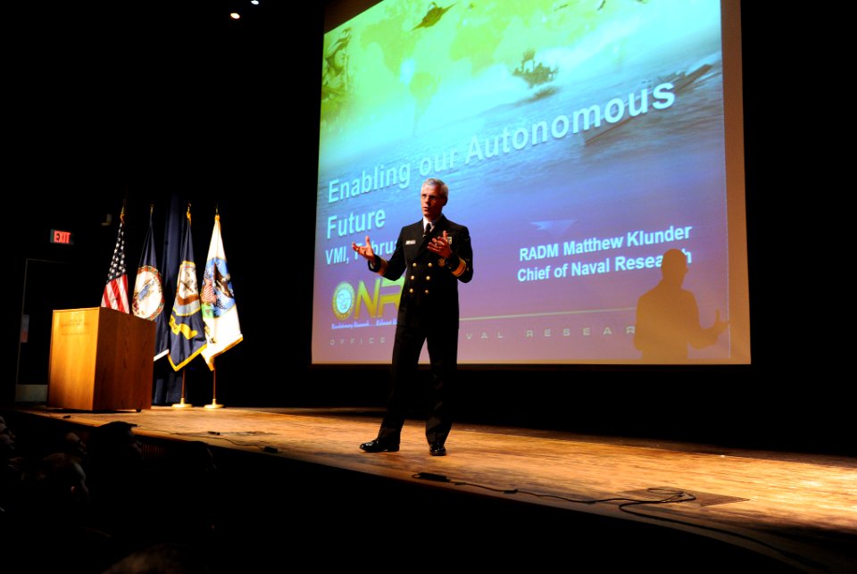 Rear Adm. Kludner speaks at the Virginia Military Institute. (8515021681)