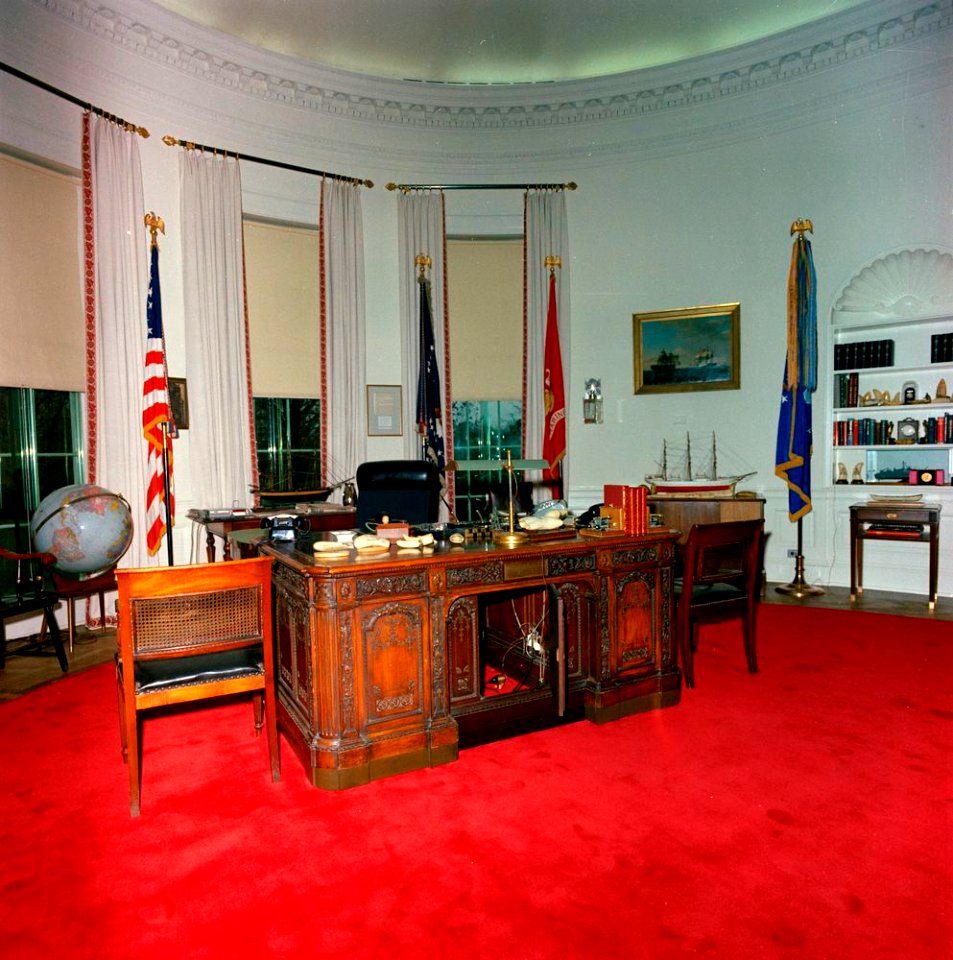 Redecorated Oval Office with President Kennedy's effects