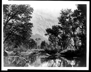 Reflection of trees and North Dome in stream, Yosemite National Park, Calif. LCCN95514097