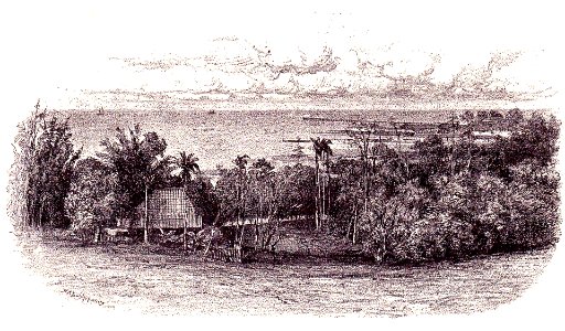 Rede van Muntok en strand tussen Banka en Palembang