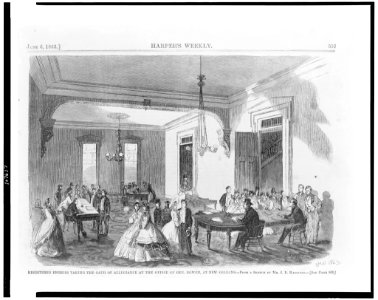 Registered enemies taking the oath of allegiance at the office of Gen. Bowen, at New Orleans - From a sketch by Mr. J.R. Hamilton. LCCN93505622