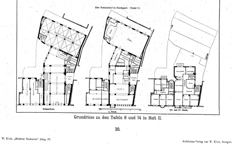 Reichshof Stuttgart Architekten Bihl & Woltz, Tafel 7,8 u. 14, Grundriss photo