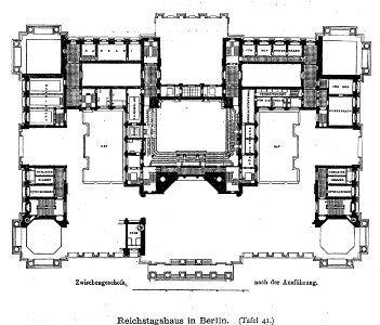 Reichstagsgebäude Berlin Architekt Wallot Dresden, Grundriss Zwischengeschoss, Tafel 41, Kick Jahrgang II
