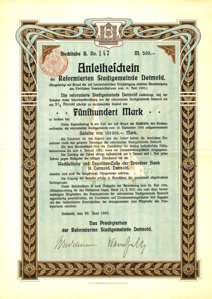 Reformierte Stadtgemeinde Detmold 1905