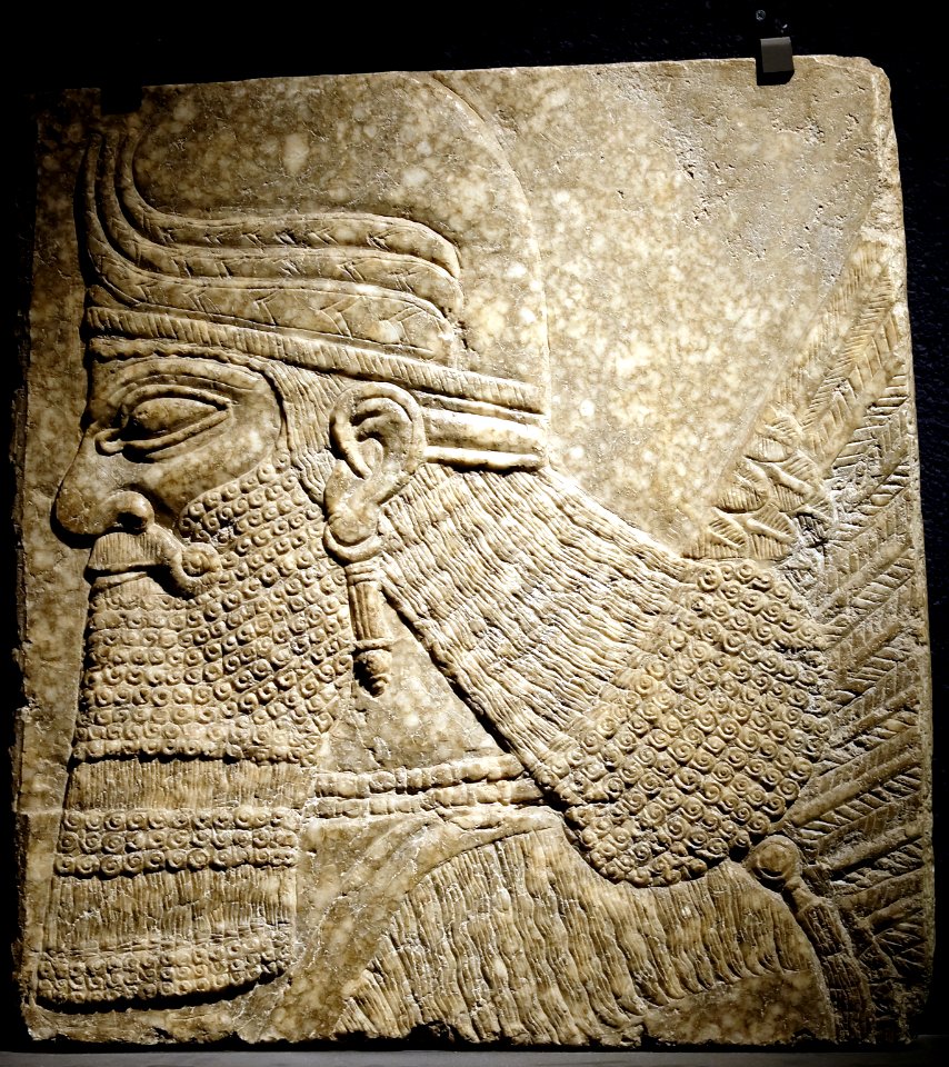 Relief tête de genie ailé palais d'Asurbanipal II à Nimroud (Khalu)